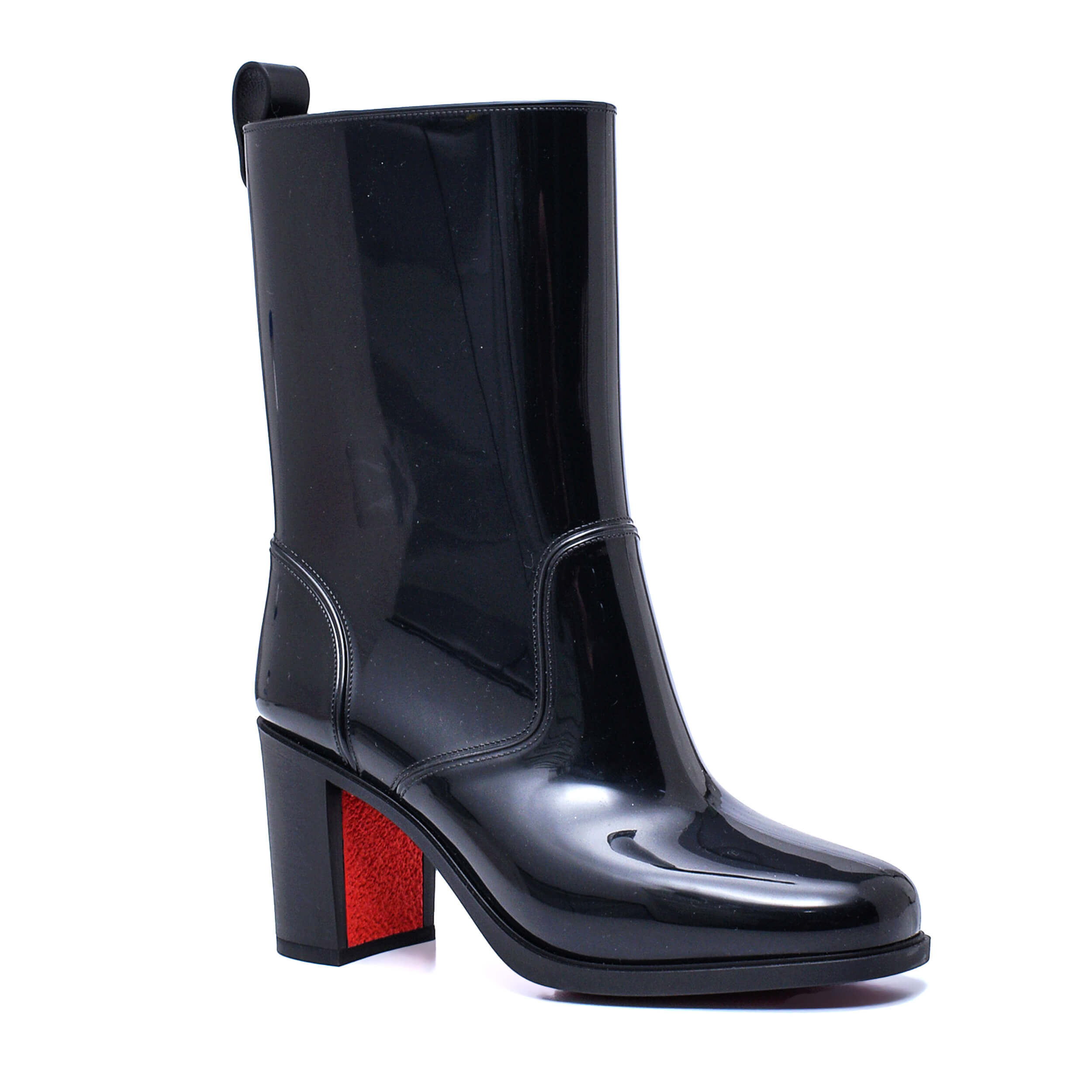 Christian Louboutin - Black Patent Leather PVC Rubber Rain Boots / 38